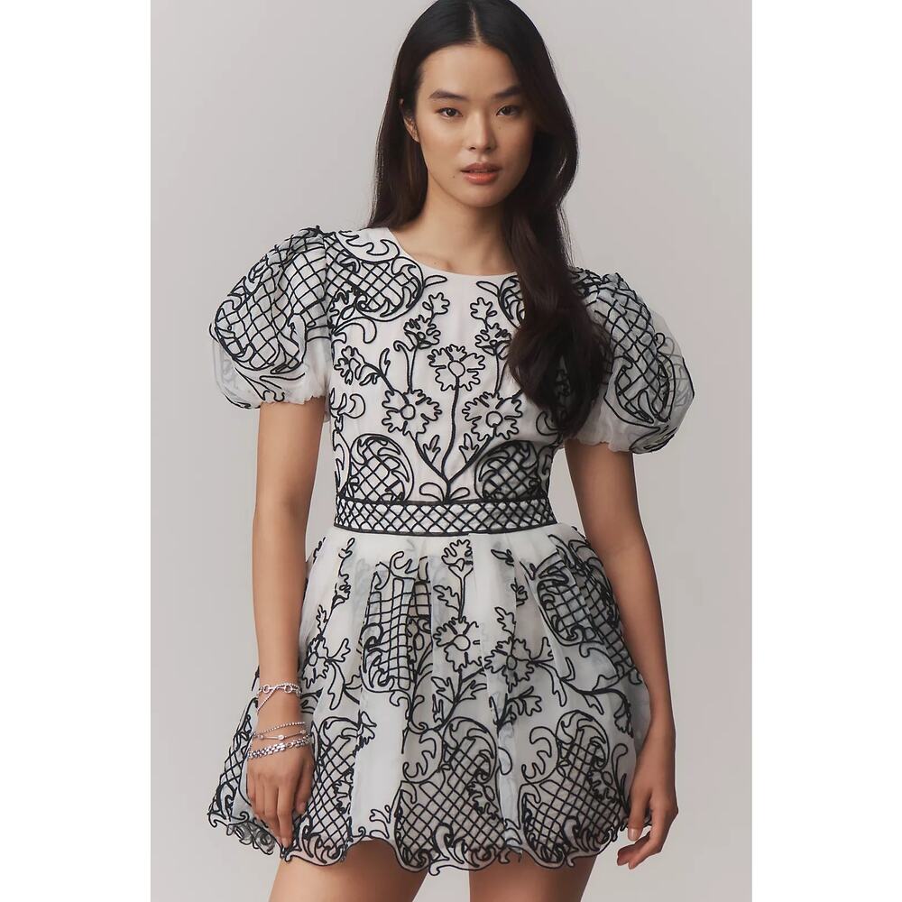 nwt ANTHROPOLOGIE MAEVE sz 12 puff sleeve embroidered mini dress